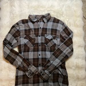 Men's Brown and Gray Plaid Shirt